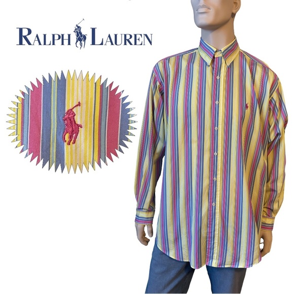Ralph Lauren Shirt Dress Casual Versatile 100% Cotton Colourful Stripe Polo Logo - Picture 1 of 13